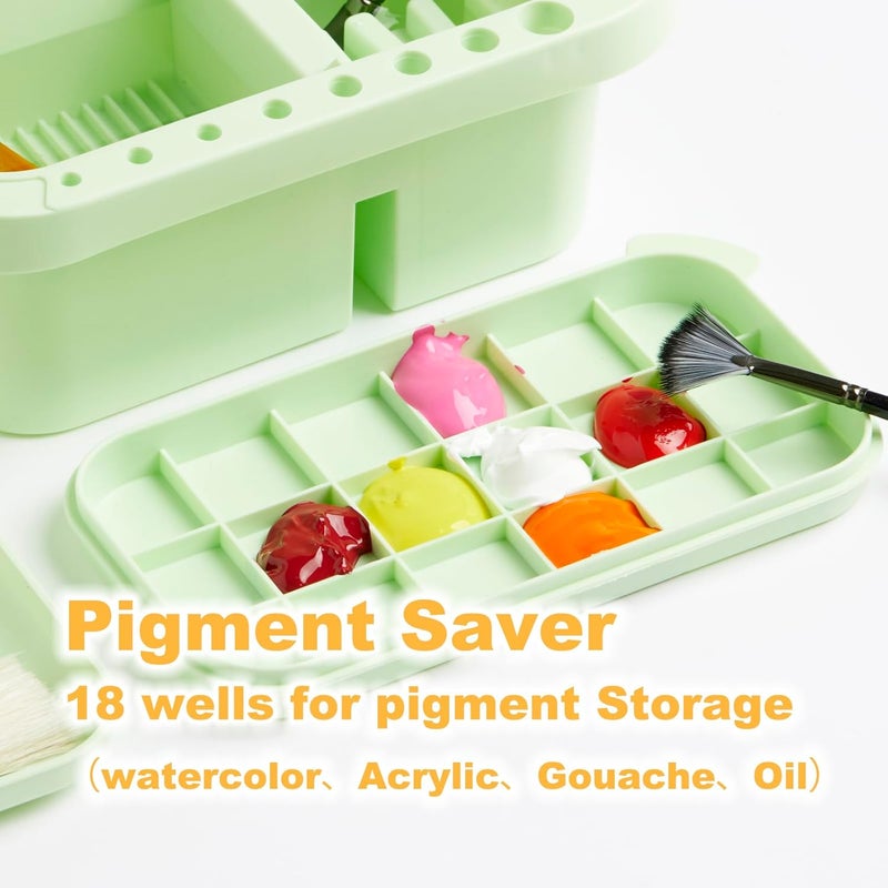 SEVENTY Paint Brush Washer, Artist Basin with Lid & Sponges, Oil Painting Studio Organizer for Acrylic, Watercolor, and Water-Based Paints(Green) - Image 4